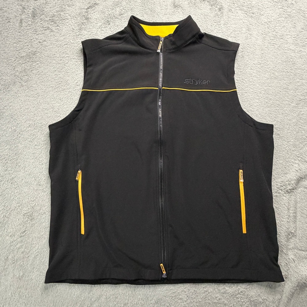 Stryker Mens Full Zip Softshell Vest Black Yellow Corporate XL RN144656
